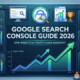 Google Search Console Guide 2026 infographic dashboard showing organic traffic growth chart and SEO metrics in Hindi